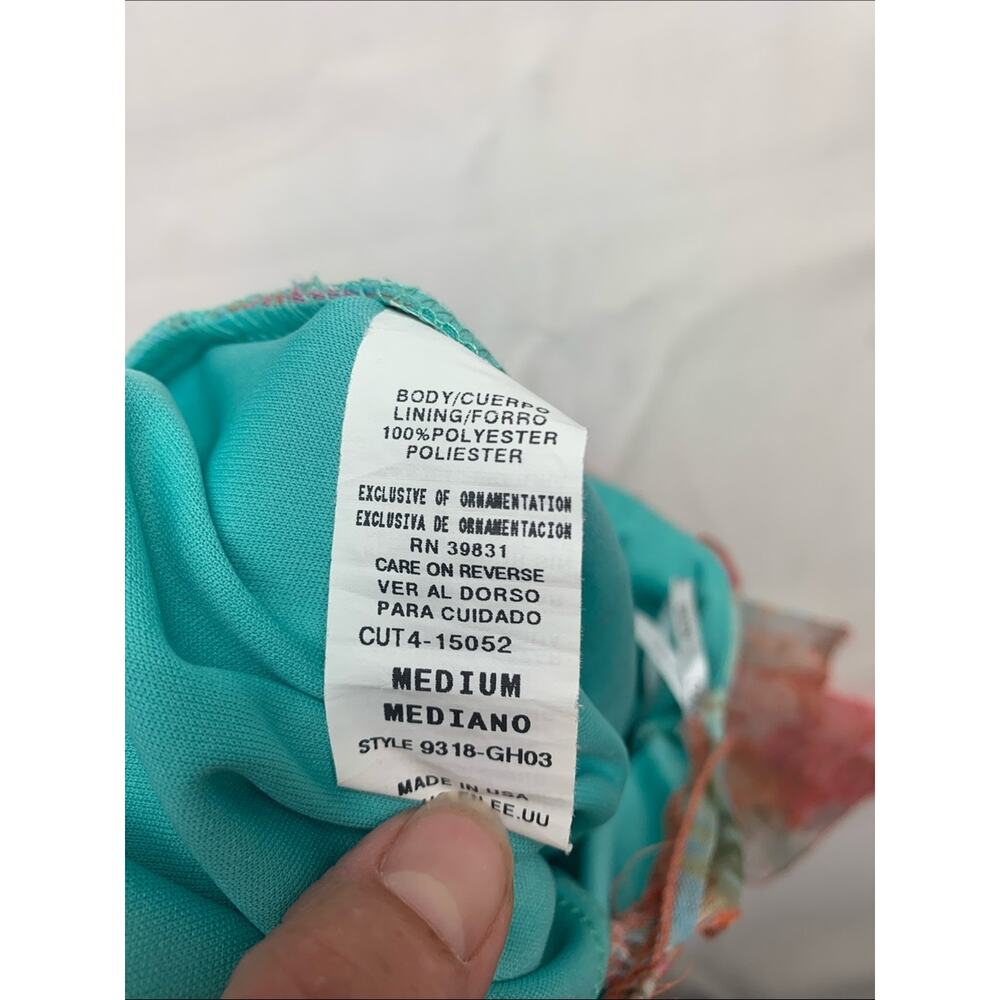 XoXo size medium y2k fairy Floral Aqua Summer Dress mini Ribbon Tie girl brat - Picture 10 of 12